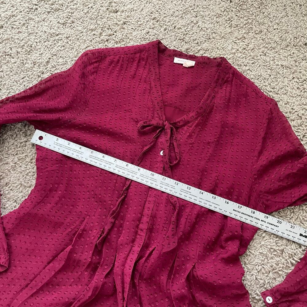 Meadow Rue Anthropologie Red Silk Blend Button Up Blouse Neck Tie Clip Dot sz M - Picture 14 of 14